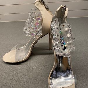 Nude heels with diamond ankle straps